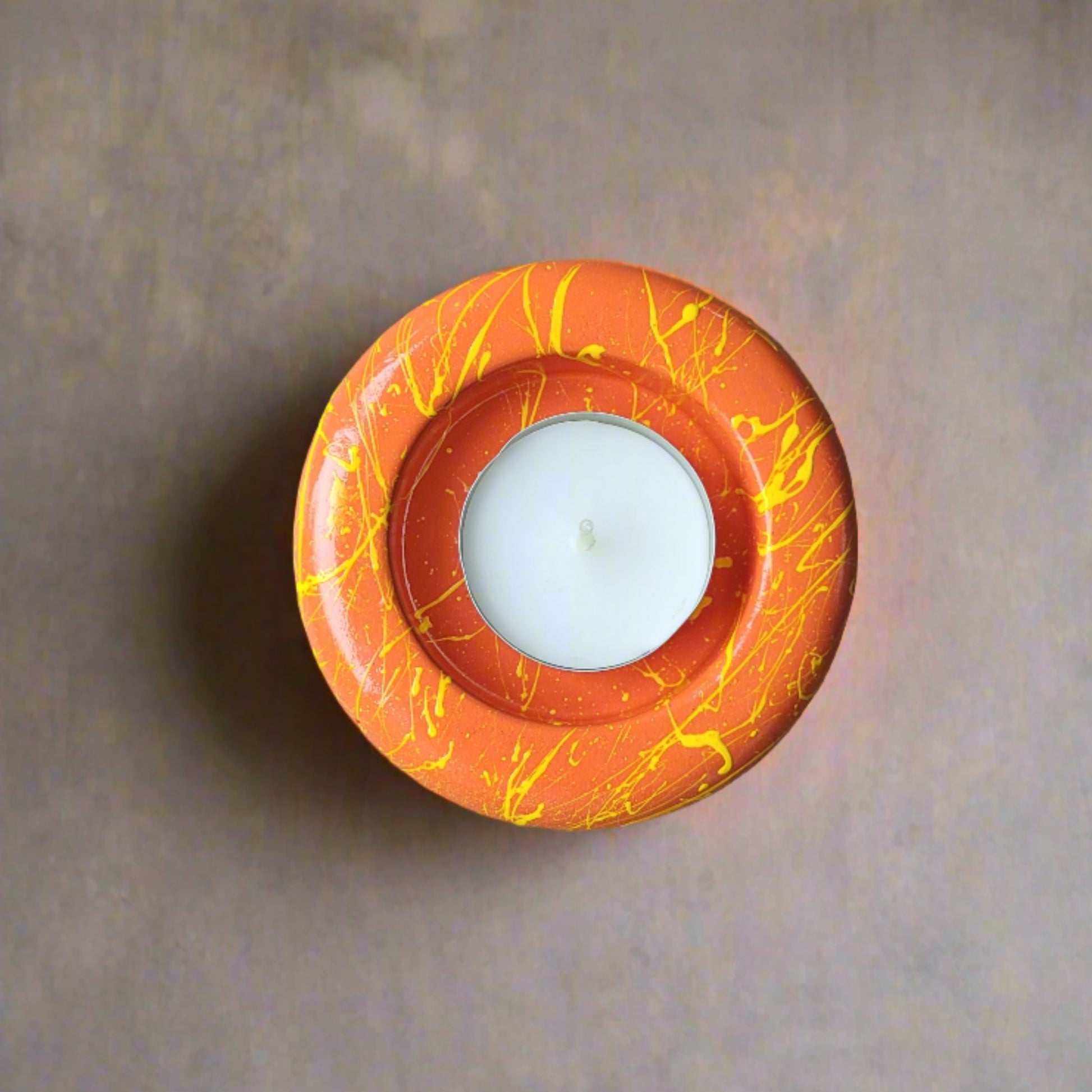 orange and yellow eco resin tea light holder